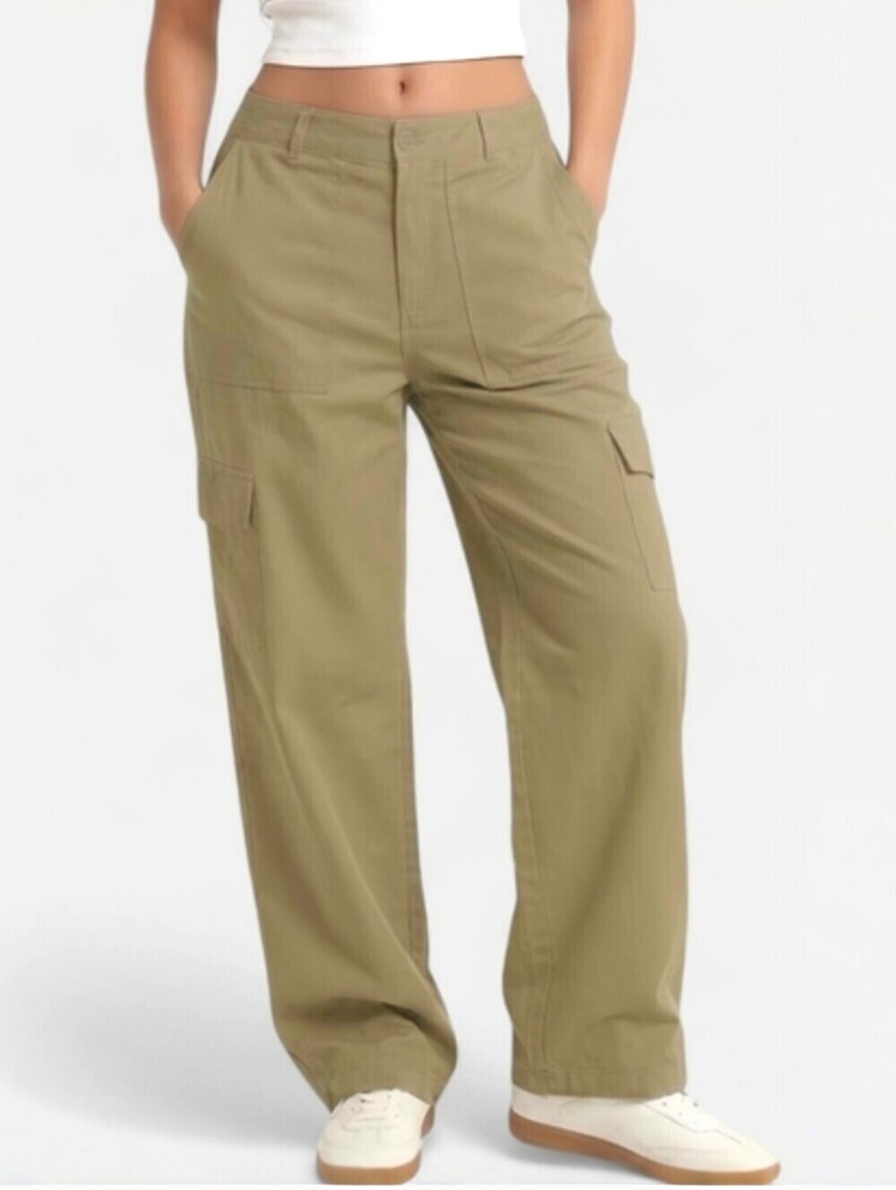 NWT Calvin Klein Canvas Utility Cargo Pants Khaki Wide Leg Size 8